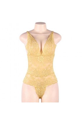 Grande Taille Sexy Dentelle Jacquard Sling Une Pièce Deep V Perspective sous-vêtements Sexy sous-vêtements créatifs Couleur: