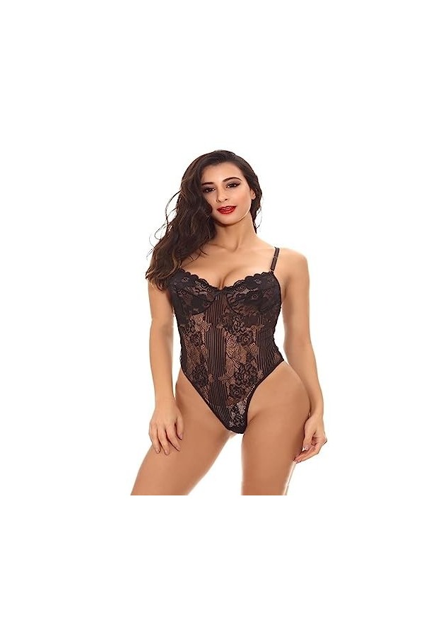 BAWHO Lingerie Sexy pour Femmes, Lapin, Combinaison Amusante en Dentelle découpée, Pure séduction, sous-vêtements Transparent