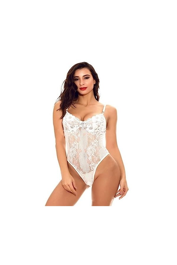 BAWHO Lingerie Sexy pour Femmes, Lapin, Combinaison Amusante en Dentelle découpée, Pure séduction, sous-vêtements Transparent