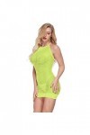 OQHAIR Lingerie Robe Fluo pour Femme Sexy Party Club Wear évider résille Mini Robes Femme Halter Robe Moulante Robe Sexy Jau