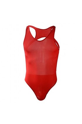 Générique sous-vêtement Sexy Homme Transparent, String Homme Dentelle, Combinaison en Soie glacée à Fourche Haute, Creux, Dem