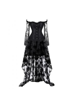 Corset bustier sexy à épaules dénudées et manches en dentelle avec jupe longue en tulle pour fête de mariage