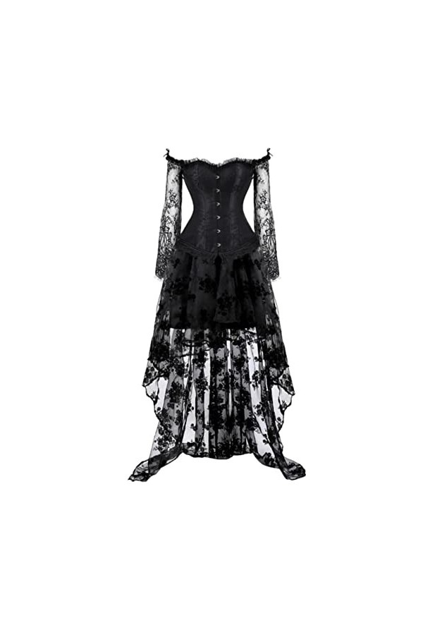 Corset bustier sexy à épaules dénudées et manches en dentelle avec jupe longue en tulle pour fête de mariage