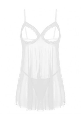 Femmes Maille Pyjamas Lingerie vêtements de Nuit Chauds Robe Courte Dentelle évider Tentation Chemise de Nuit Color : White,