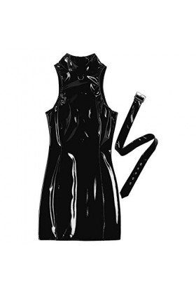 Flirty Wardrobe Mini robe moulante sans manches en cuir avec fermeture éclair dans le dos Noir Taille M