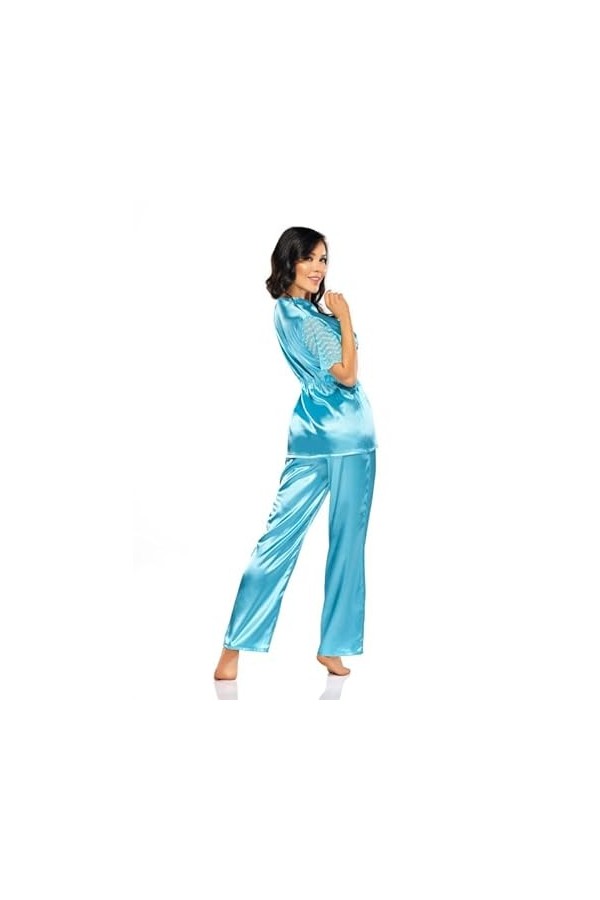 Pyjama élégant en satin avec dentelle - Beauty Night Missy, Turquoise, turquoise turquoise , M