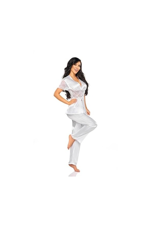 Pyjama élégant en satin avec dentelle - Beauty Night Missy, Blanc, white-417, M