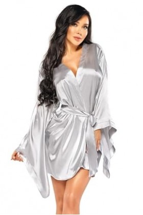 Beauty Night - Samira- peignoir gris satin, seize if grey, taille unique