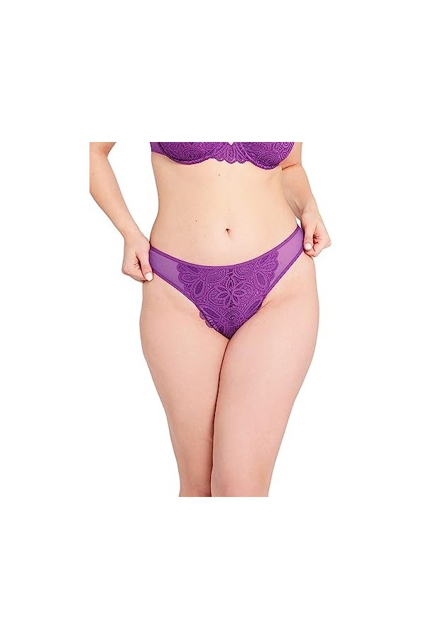 SANS COMPLEXE, String, Modèle Attirance, Femme, Dentelle et Tulle créent des Jeux de Transparence sur Votre Peau, Violet Vif,