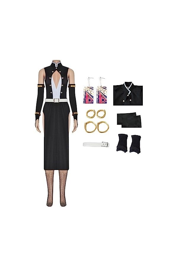 Foanja Déguisement Uzui Tengen Femme Cosplay Demon Slayer Corps Uzui Tengen Complet Anime Uniforme Sexy Robe et Bas avec Bouc