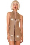Sleeveless Zipper Front Dress Women Sexy Shiny Mini Dress,Rose Gold,X-Large