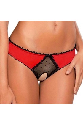 DKNMOL Lingerie Sexy Femme Lingerie Sexy Culotte Porno Dentelle Slip Ouvert Maille Sexe Érotique Transparent String-Rouge-XL