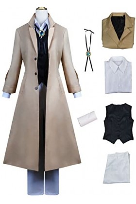 Foanja Dazai Osamu Déguisement Adulte Cosplay Bungo Stray Dogs Détective Dazai Osamu Compléter Anime Uniforme et Perruques po