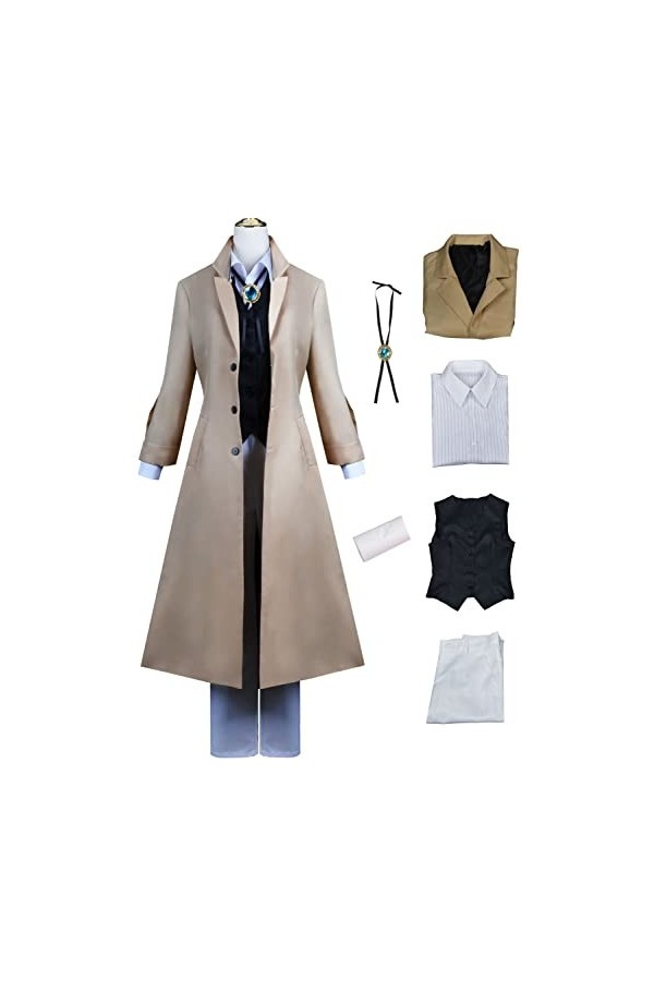 Foanja Dazai Osamu Déguisement Adulte Cosplay Bungo Stray Dogs Détective Dazai Osamu Compléter Anime Uniforme et Perruques po