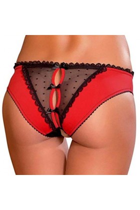 DKNMOL Lingerie Sexy Femme Lingerie Sexy Culotte Porno Dentelle Slip Ouvert Maille Sexe Érotique Transparent String-Rouge-XL