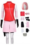 Foanja Uchiha Haruno Déguisement Femme Cosplay Anime Robe Complet Uniforme et Bandeau Sacs Perruques Accessoires pour Adulte 