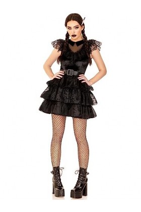 Leg Avenue 3 PC Raving Rebel, includes velvet and lace dress with organza tiered skirt, belt, and knife hair clip