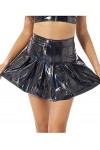 Flirty Wardrobe Jupe plissée en similicuir brillant Taille haute Fermeture Éclair Noir Taille XXL