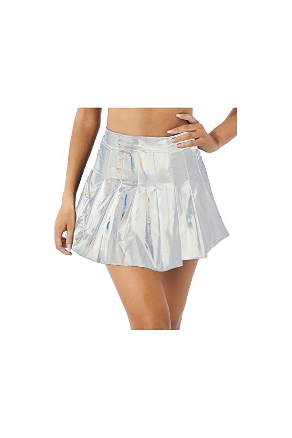 Flirty Wardrobe Jupe plissée en similicuir brillant Taille haute Fermeture Éclair Noir Taille XXL