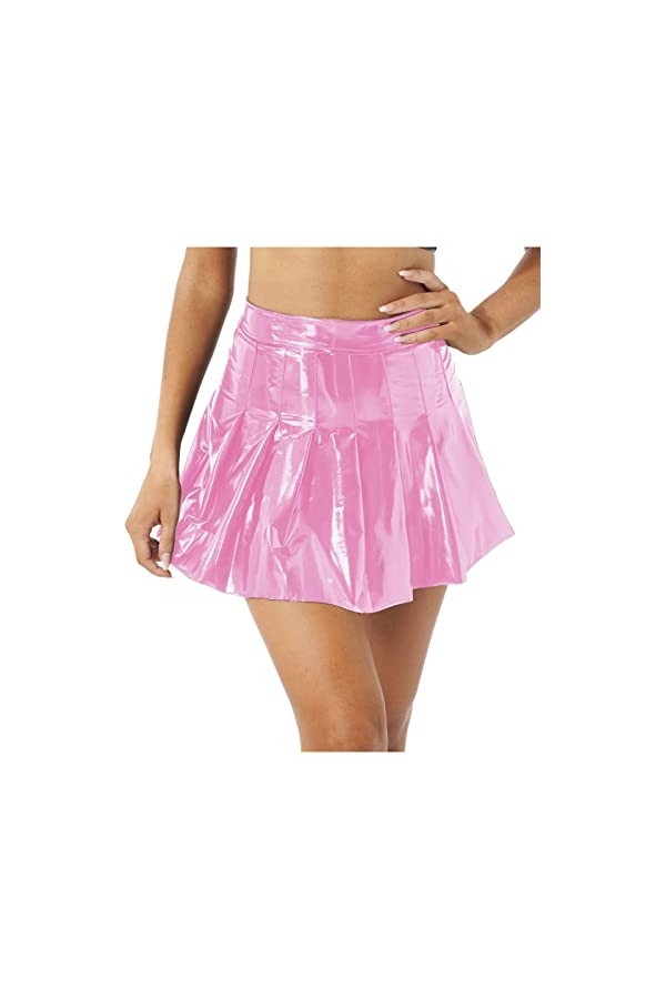 Flirty Wardrobe Jupe plissée en similicuir brillant Taille haute Fermeture Éclair Noir Taille XXL