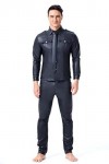 通用 Chemise en Cuir Verni pour Homme Chemise Noire serrée Uniforme en Faux Cuir DS Showsuit S-3XL,Noir,3XL