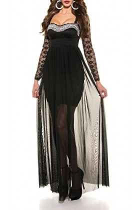 Koucla Robe de soirée sexy avec dentelle, Noir , L