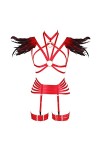 PETMHS Ensemble de harnais à plumes pour femme - Pour festival, carnaval, arts et costumes, Rouge long., A