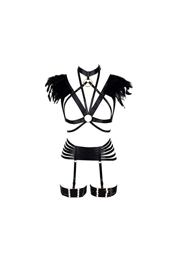 PETMHS Ensemble de harnais à plumes pour femme - Pour festival, carnaval, arts et costumes, Rouge long., A