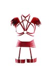 PETMHS Ensemble de harnais à plumes pour femme - Pour festival, carnaval, arts et costumes, Rouge long., A