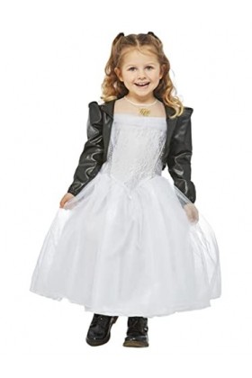 Smiffys 51525M Costume de mariée de Chucky, style Tiffany, pour fille, noir et blanc, M 7-9 ans