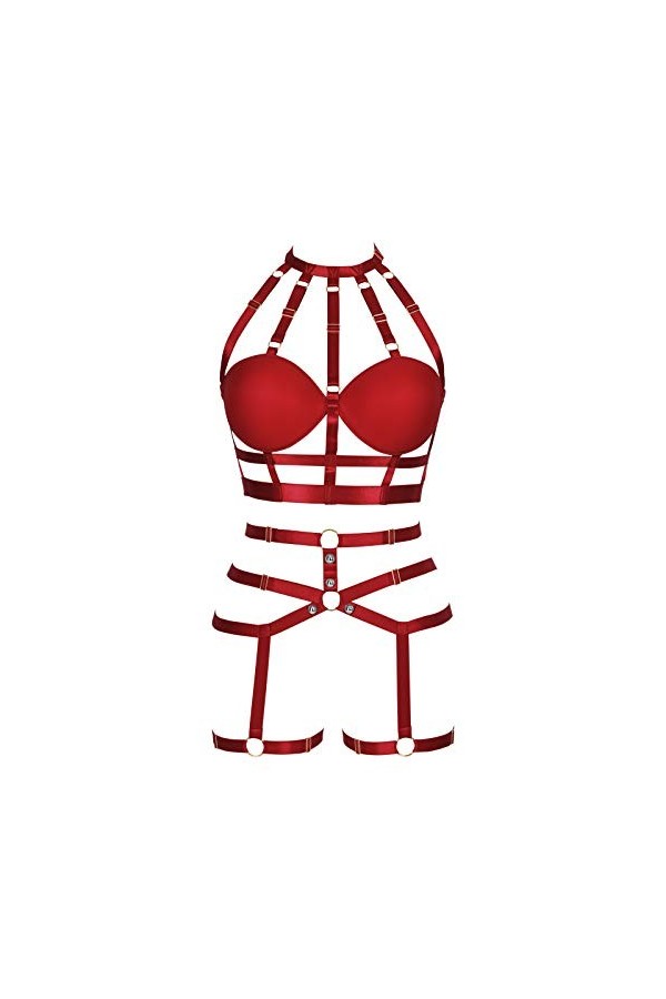 BANSSGOTH Cage complète Harnais Femmes Gothique Lingerie Punk Jarretelles Porte-Jarretelles Haut Soutien-Gorge évider Taille 