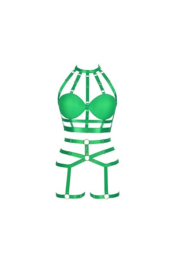 BANSSGOTH Cage complète Harnais Femmes Gothique Lingerie Punk Jarretelles Porte-Jarretelles Haut Soutien-Gorge évider Taille 