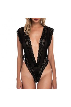 sous-vêtements Sexy pour Femme, Body pour Femme, décolleté en V Profond, Soutien-Gorge Creux, Costumes de Nuit, Noir Noir X 