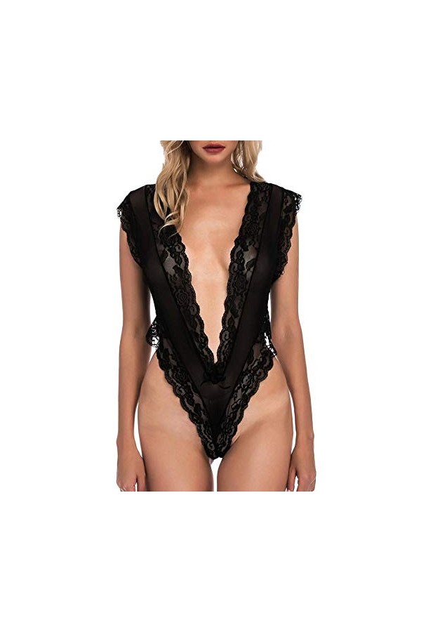sous-vêtements Sexy pour Femme, Body pour Femme, décolleté en V Profond, Soutien-Gorge Creux, Costumes de Nuit, Noir Noir X 