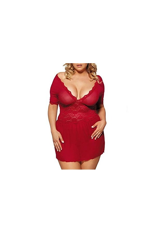 RWRAPS Pyjama de Tentation de Grande Taille, Chemise de Nuit Sexy à Bretelles en Dentelle, sous-vêtements créatifs Couleur: 