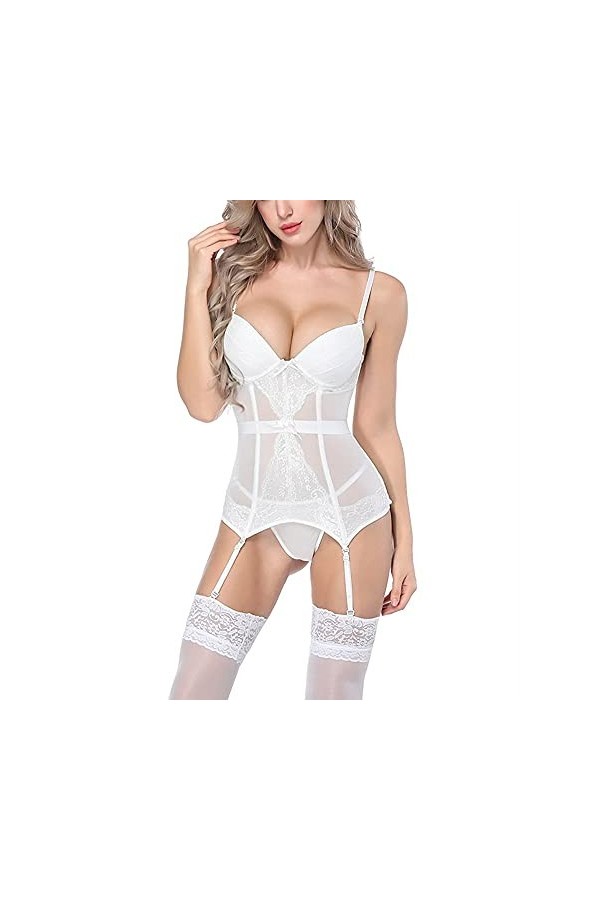 Perspective Sexy Blanc Noir Corset Gilet sous-vêtements pour Femmes Porte-Jarretelles Amovible Collants Sexy sous-vêtements c