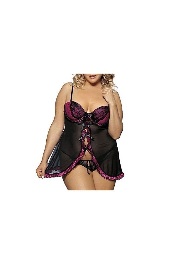 RWRAPS Pyjama Sexy avec Support en Acier, Bretelles, Chemise de Nuit, Grande Taille, sous-vêtements créatifs Couleur : Rouge