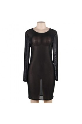 RWRAPS sous-vêtements Confortables de Grande Taille en Maille Sexy à Manches Longues et Robe Noire Transparente sous-vêtement