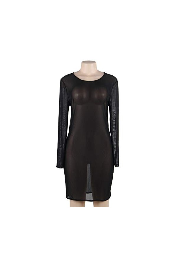 RWRAPS sous-vêtements Confortables de Grande Taille en Maille Sexy à Manches Longues et Robe Noire Transparente sous-vêtement