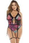 Body noir, grande taille, imprimé fleurs exotiques - MAL8774XPRT - 3X/4X, Imprimé floral