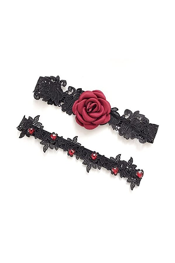 NOGRAX WXYNHHD Femmes Cristaux De Mariage Jarretières Dentelle Rouge Floral Sexy Jarretières for Mariée Cuisse Anneau De Mari
