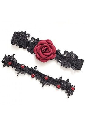 GOOFFY WXYNHHD Femmes Cristaux De Mariage Jarretières Dentelle Rouge Floral Sexy Jarretières for Mariée Cuisse Anneau De Mari