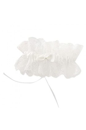 GOOFFY WXYNHHD Femmes Sexy Volants Broderie Dentelle Florale Cuisse jarretière Strass Ruban nœud Papillon Blanc élastique Jam