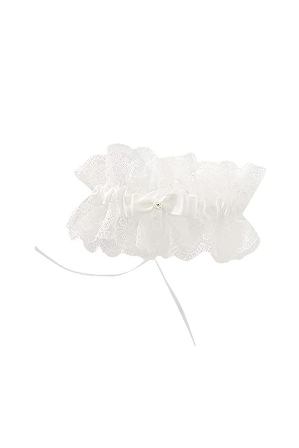 GOOFFY WXYNHHD Femmes Sexy Volants Broderie Dentelle Florale Cuisse jarretière Strass Ruban nœud Papillon Blanc élastique Jam