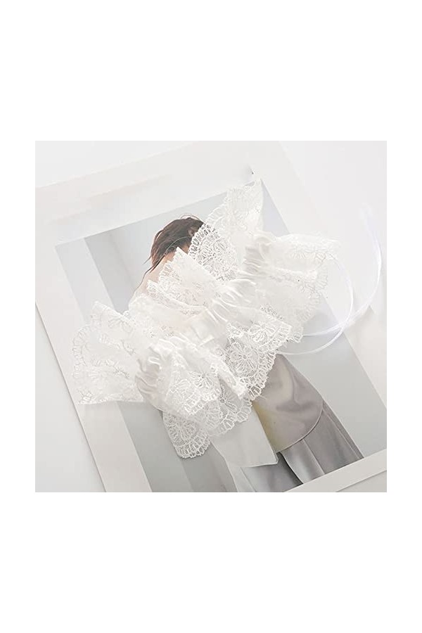 GOOFFY WXYNHHD Femmes Sexy Volants Broderie Dentelle Florale Cuisse jarretière Strass Ruban nœud Papillon Blanc élastique Jam