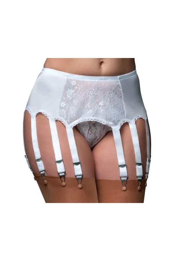 Nylon Dreams NDL13 Porte-jarretelles avec 12 sangles avant en dentelle taille S, rouge 