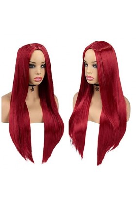 DUNEL Wig For Women Long Straight Hair Pink/Winered Pre Plucked Middle Part Hairline Costume Cosplay Wigs for Women Beauty fo