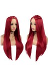 DUNEL Wig For Women Long Straight Hair Pink/Winered Pre Plucked Middle Part Hairline Costume Cosplay Wigs for Women Beauty fo