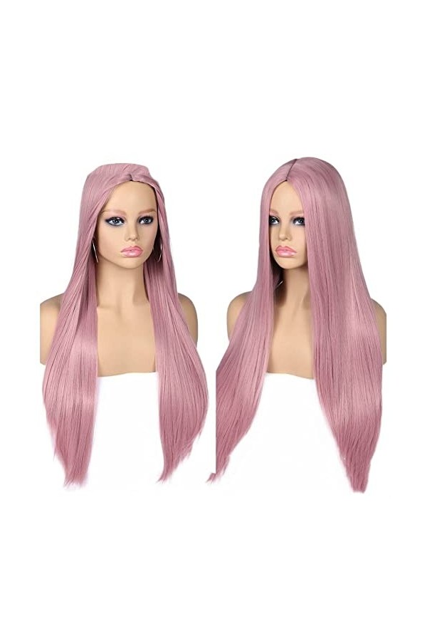 DUNEL Wig For Women Long Straight Hair Pink/Winered Pre Plucked Middle Part Hairline Costume Cosplay Wigs for Women Beauty fo