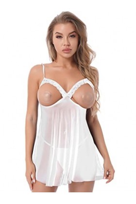 Saturey Femmes Maille Pyjamas Lingerie vêtements de Nuit Chauds Robe Courte Dentelle évider Tentation Chemise de Nuit Color 